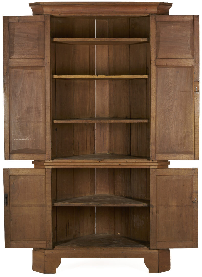 Lot 229: Diminutive East TN Blind Door Walnut Corner Cupboard