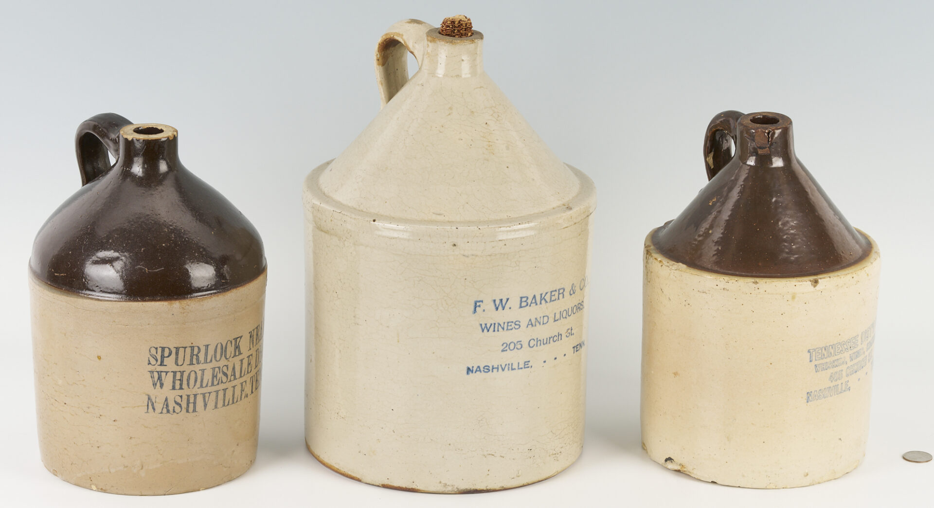 Lot 241: Three Nashville Stoneware Pottery Whiskey Jugs