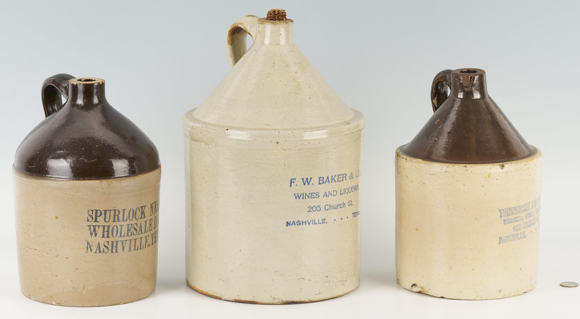 Lot 241: Three Nashville Stoneware Pottery Whiskey Jugs