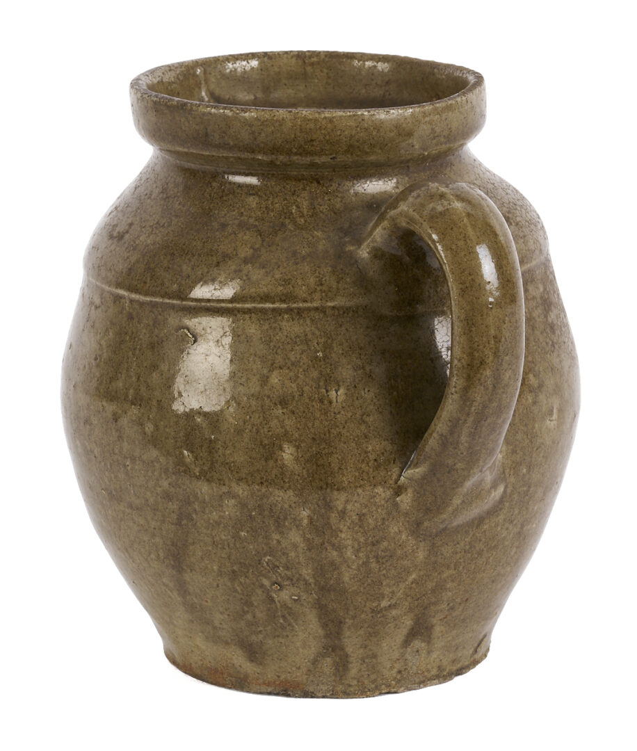 Lot 245: SC Edgefield District Pottery Handled Jar, Kaolin Slip Flower