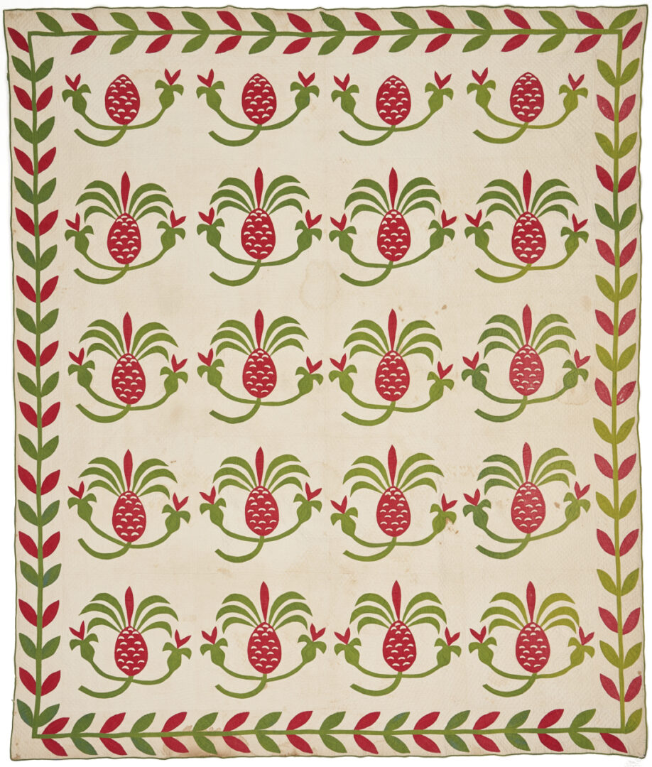 Lot 256: Southern Hand-Stiched Pineapple Applique Quilt