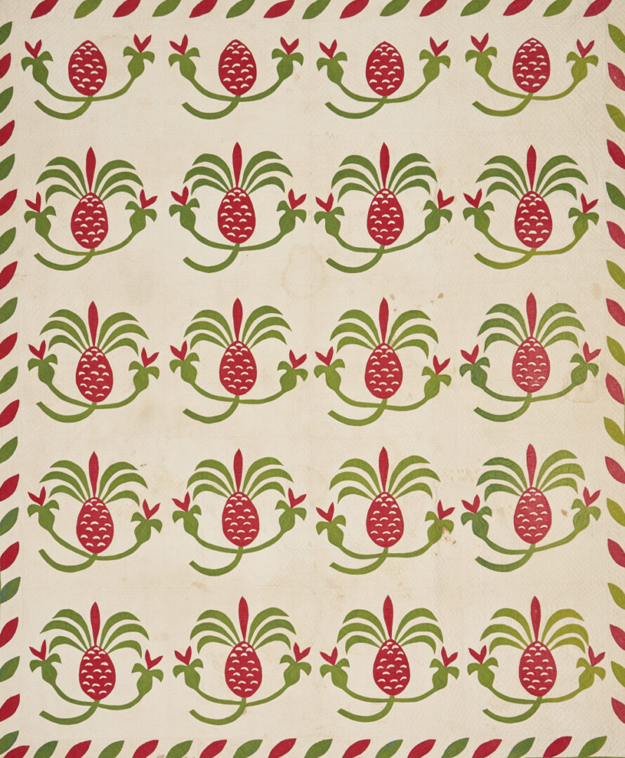 Lot 256: Southern Hand-Stiched Pineapple Applique Quilt