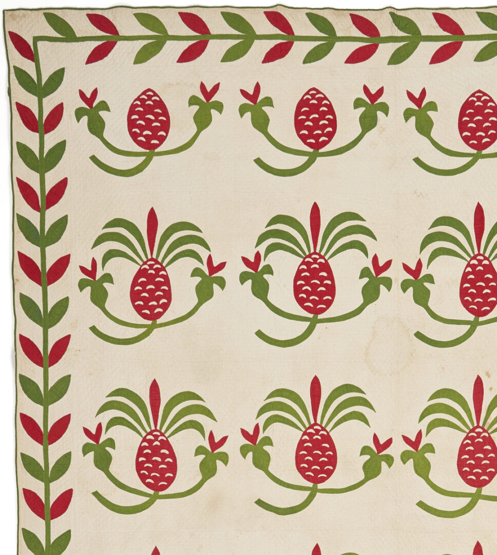 Lot 256: Southern Hand-Stiched Pineapple Applique Quilt