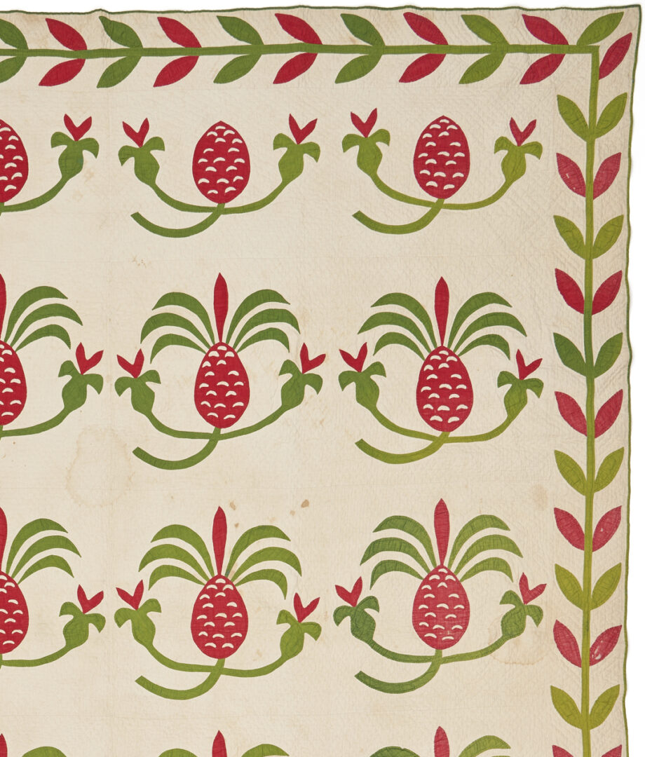 Lot 256: Southern Hand-Stiched Pineapple Applique Quilt