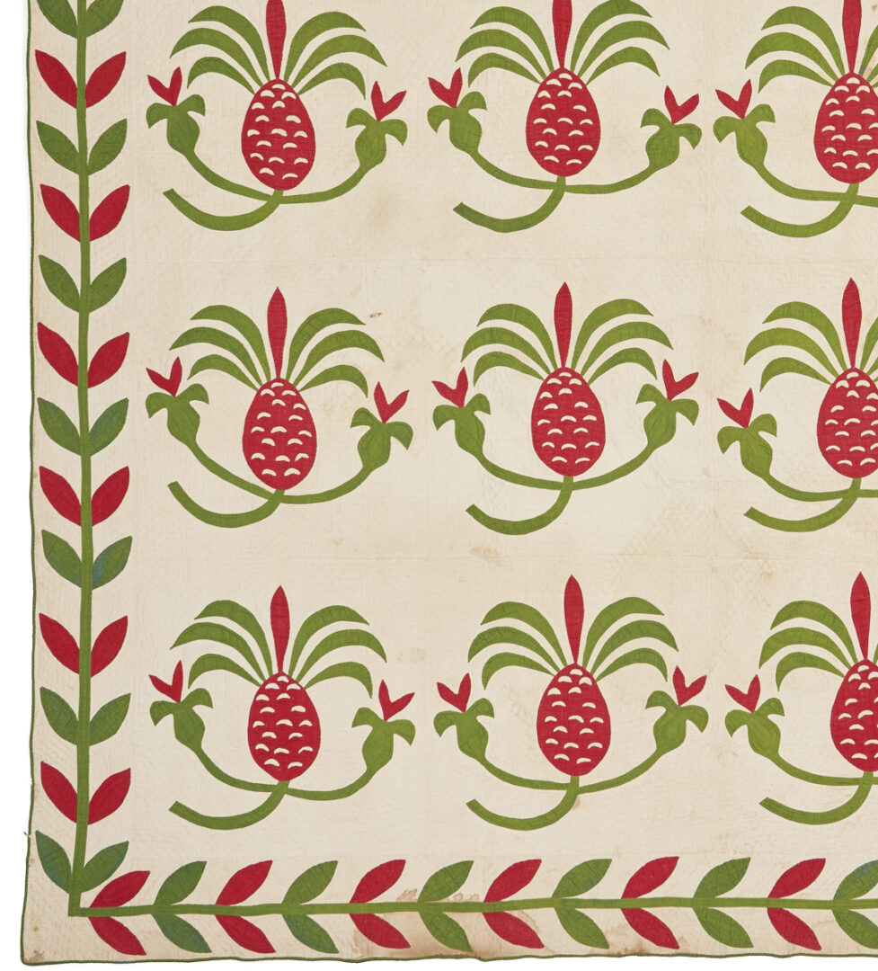 Lot 256: Southern Hand-Stiched Pineapple Applique Quilt