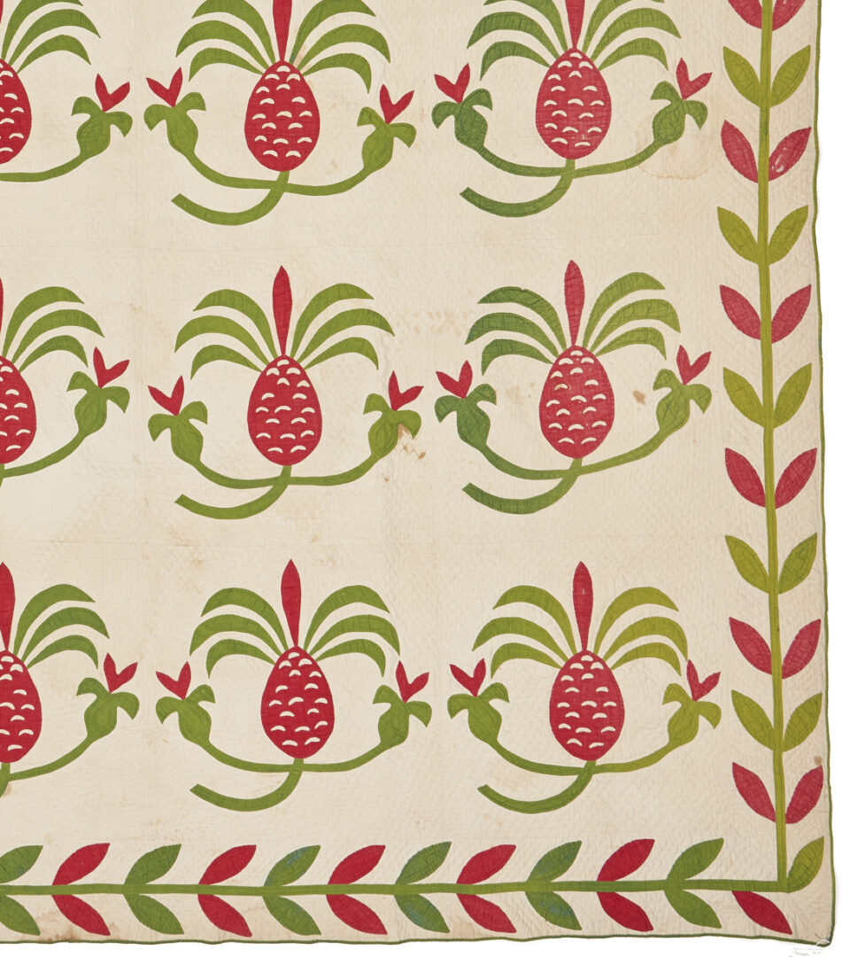 Lot 256: Southern Hand-Stiched Pineapple Applique Quilt