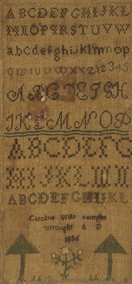 Lot 257: Caroline Wills 1836 Sampler, possibly Southern