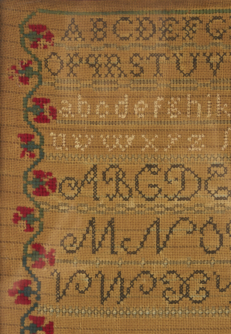 Lot 260: New Hampshire Schoolgirl Sampler, House and Dog