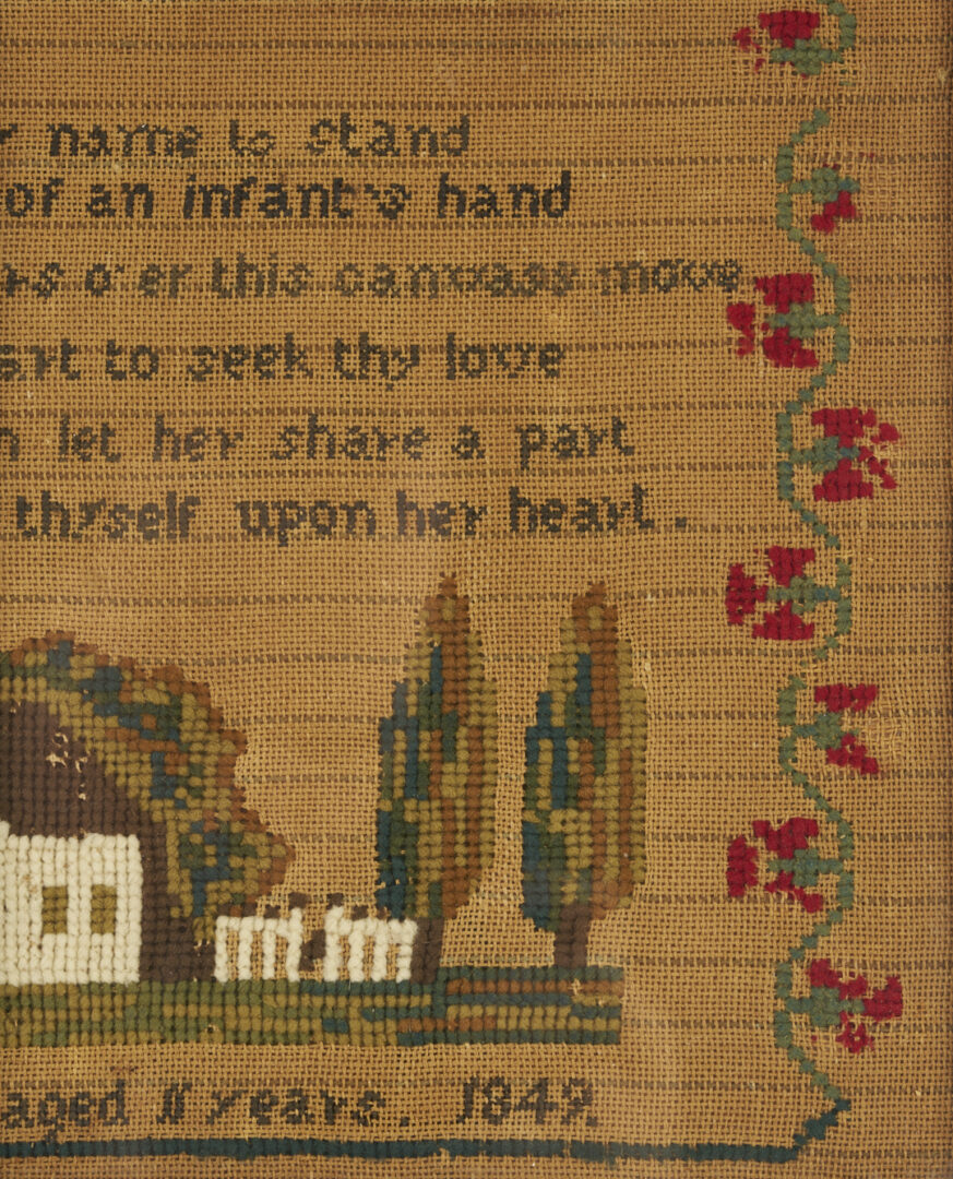 Lot 260: New Hampshire Schoolgirl Sampler, House and Dog