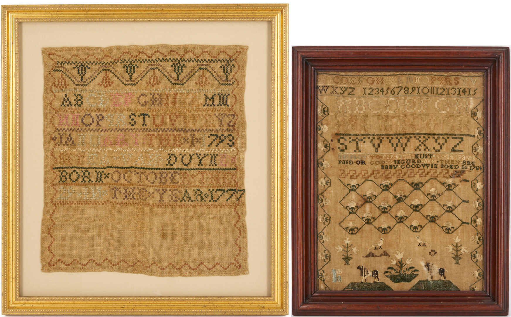 Lot 261: 2 18th C. Needlework Samplers incl. New Jersey