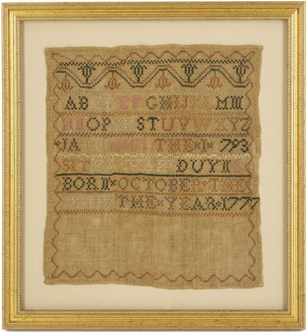 Lot 261: 2 18th C. Needlework Samplers incl. New Jersey