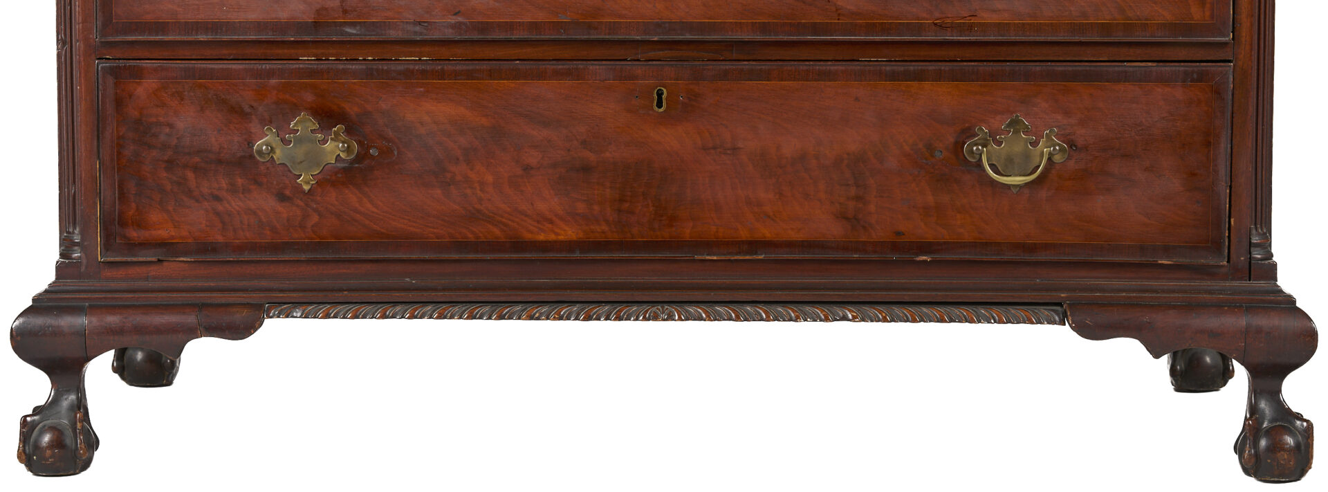 Lot 263: Signed 18th Century American Mahogany Chippendale Desk, ex-Ebenezer Hill