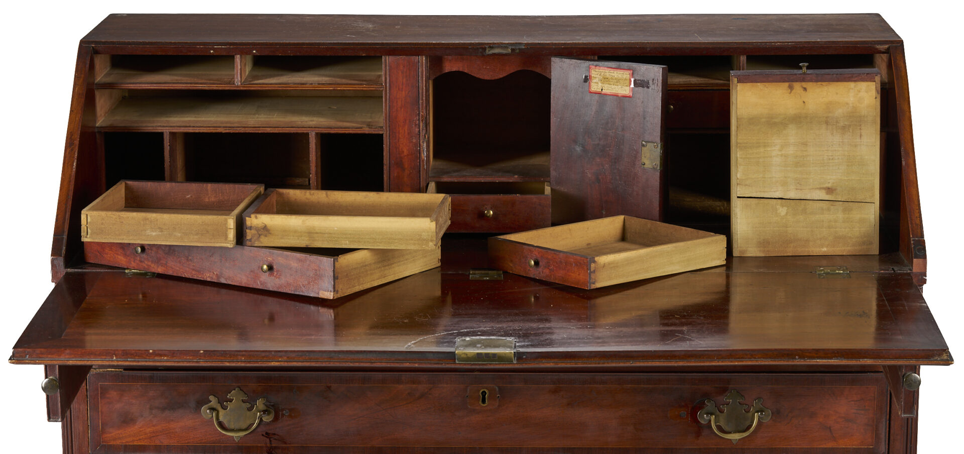 Lot 263: Signed 18th Century American Mahogany Chippendale Desk, ex-Ebenezer Hill