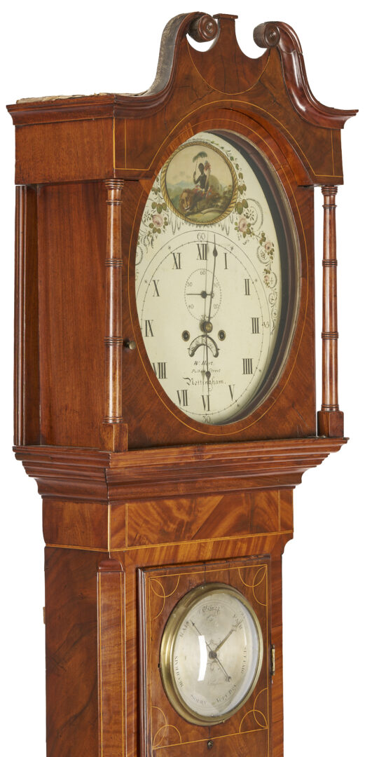 Lot 275: Inlaid English Tall Case Clock and Barometer, Wm. Hart