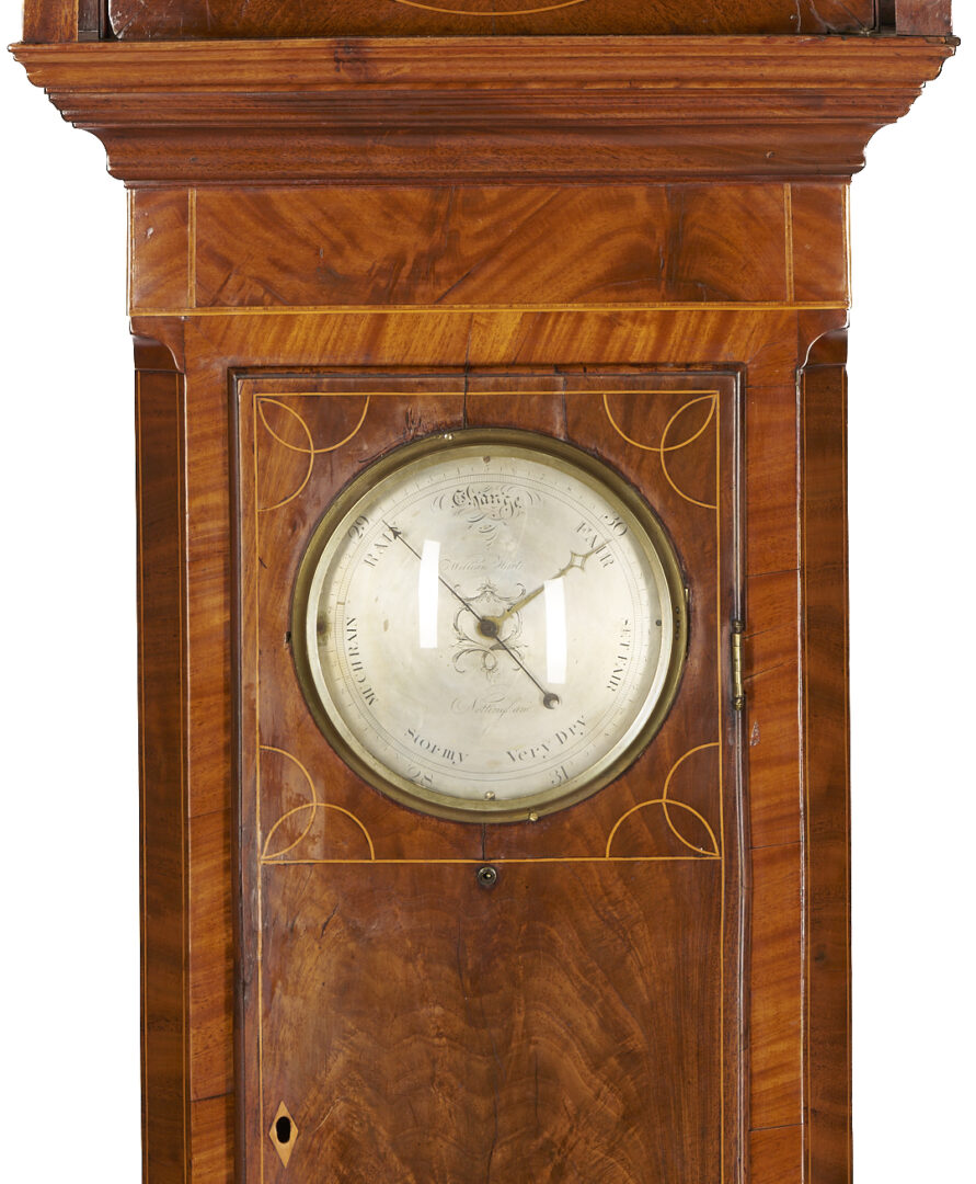 Lot 275: Inlaid English Tall Case Clock and Barometer, Wm. Hart