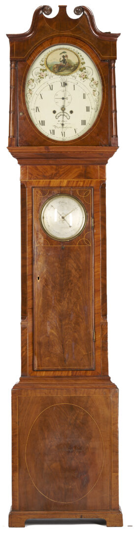 Lot 275: Inlaid English Tall Case Clock and Barometer, Wm. Hart