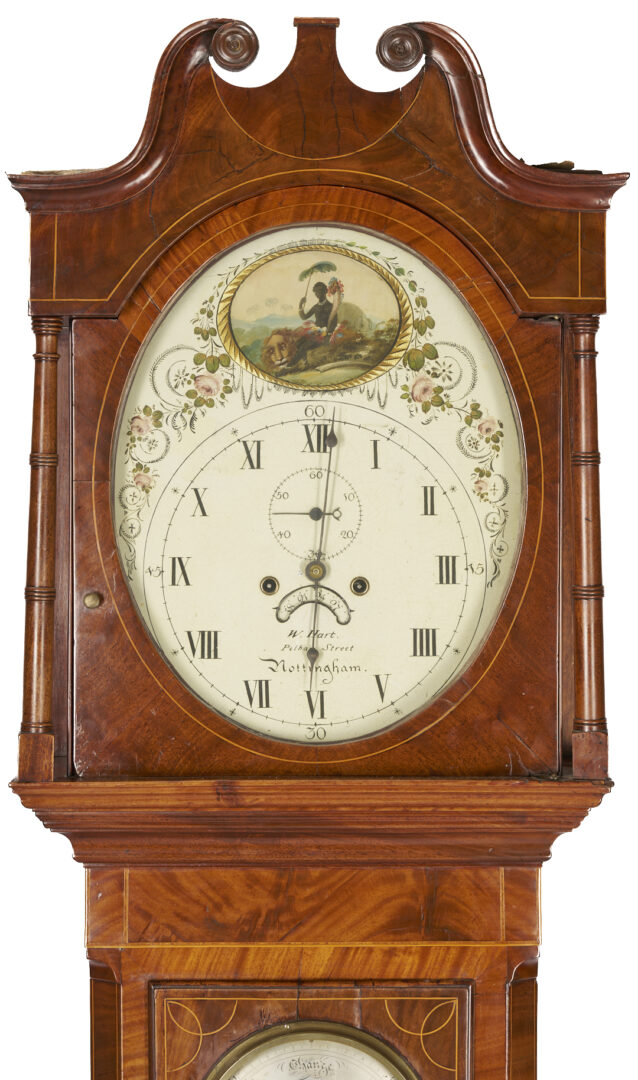 Lot 275: Inlaid English Tall Case Clock and Barometer, Wm. Hart