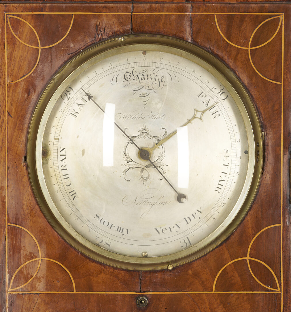 Lot 275: Inlaid English Tall Case Clock and Barometer, Wm. Hart