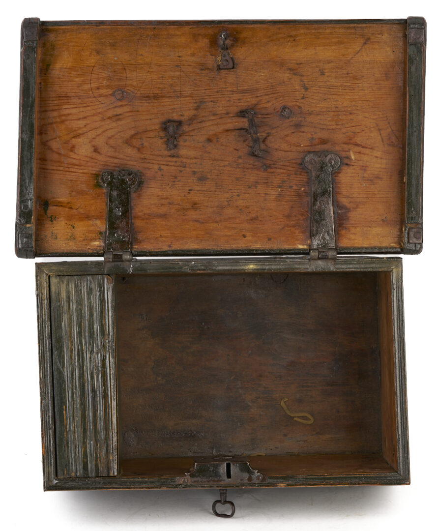 Lot 277: Folk Art Painted Box with Handwrought Iron Mounts