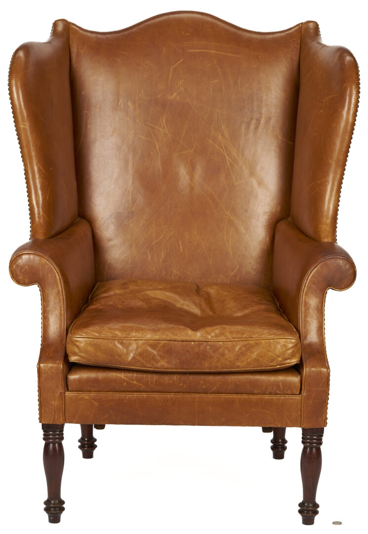 Lot 278: English Sheraton Leather Wingback Chair