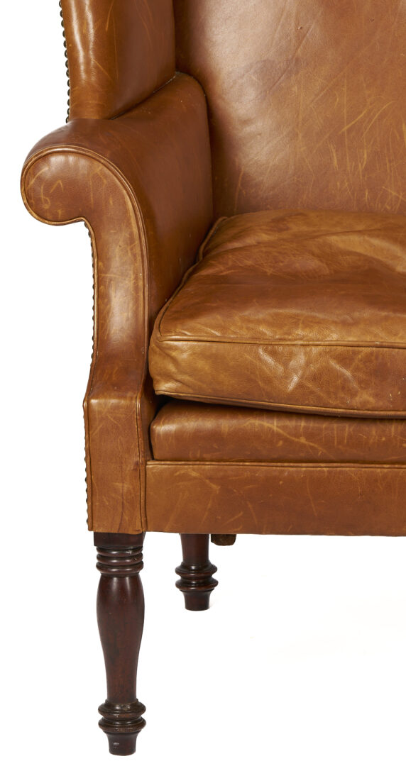 Lot 278: English Sheraton Leather Wingback Chair