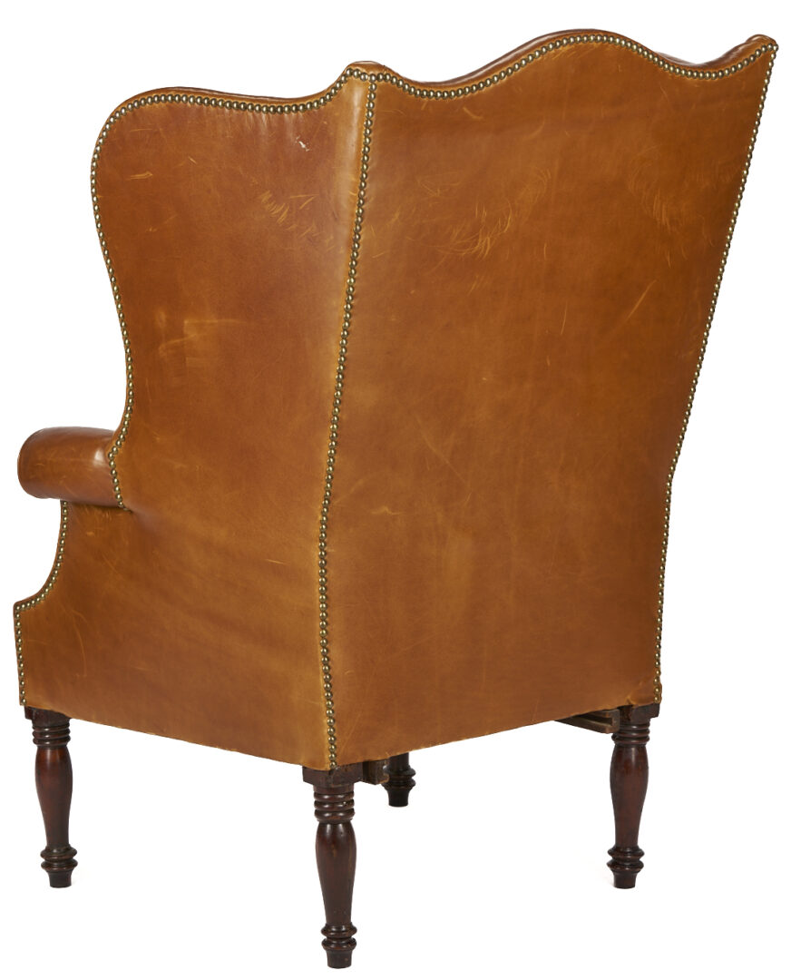 Lot 278: English Sheraton Leather Wingback Chair