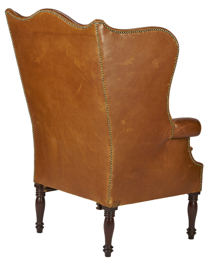 Lot 278: English Sheraton Leather Wingback Chair