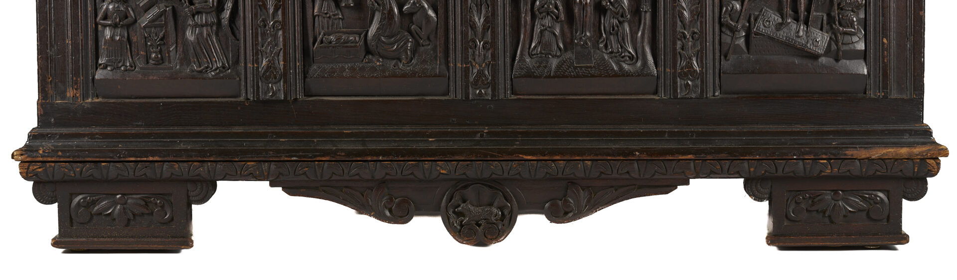 Lot 280: Continental Carved Cassone on Frame, Religious Motifs