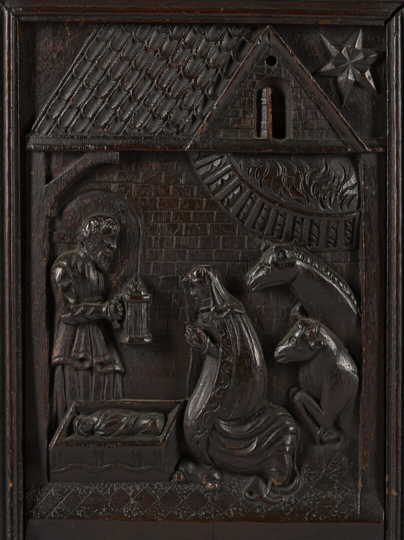 Lot 280: Continental Carved Cassone on Frame, Religious Motifs