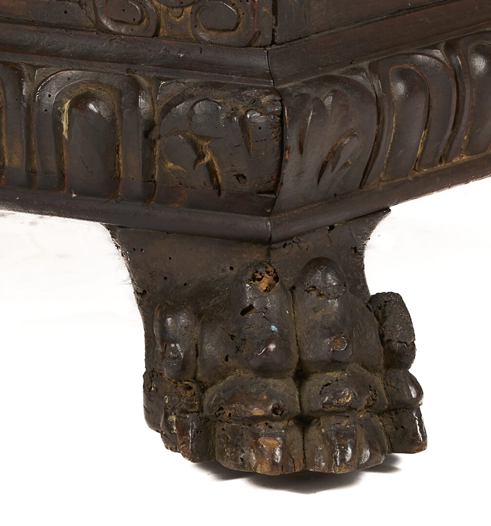 Lot 281: Italian Relief Carved Walnut Cassone, Paw Feet