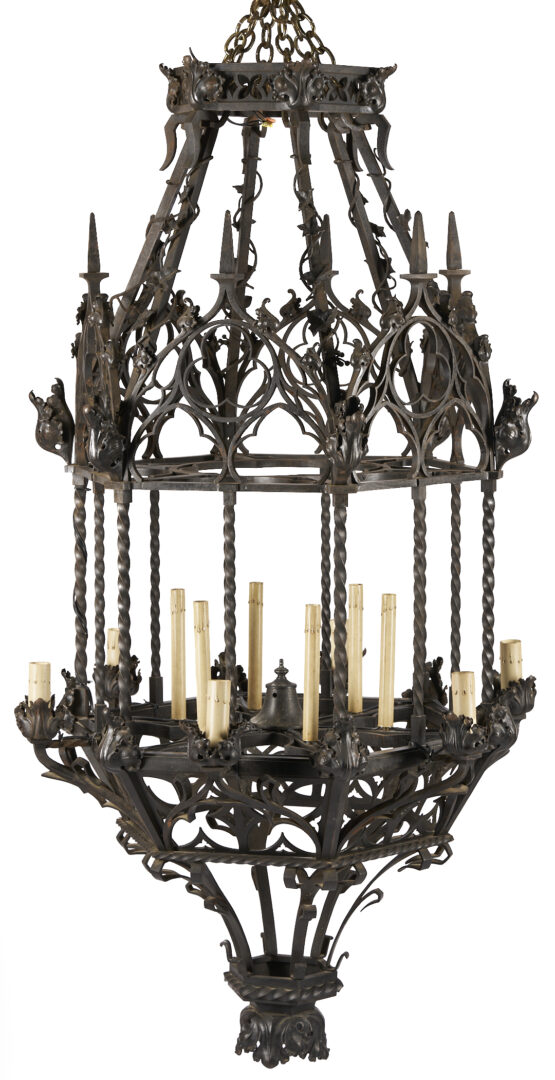 Lot 282: Large Continental Wrought Iron Chandelier