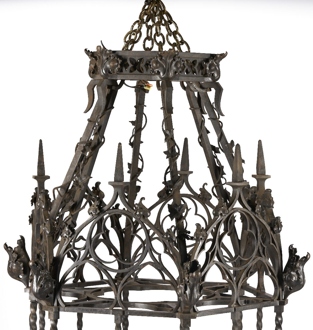 Lot 282: Large Continental Wrought Iron Chandelier