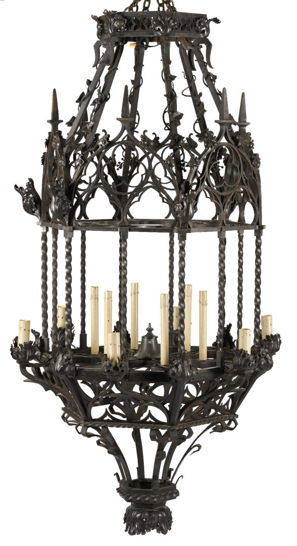 Lot 282: Large Continental Wrought Iron Chandelier