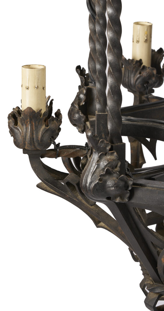 Lot 282: Large Continental Wrought Iron Chandelier