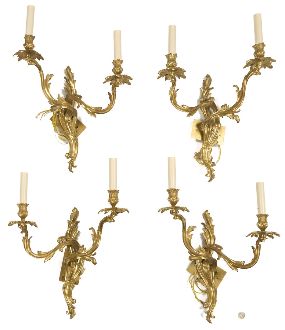 Lot 284: 2 Pairs Rococo-style Gilt Bronze Sconces