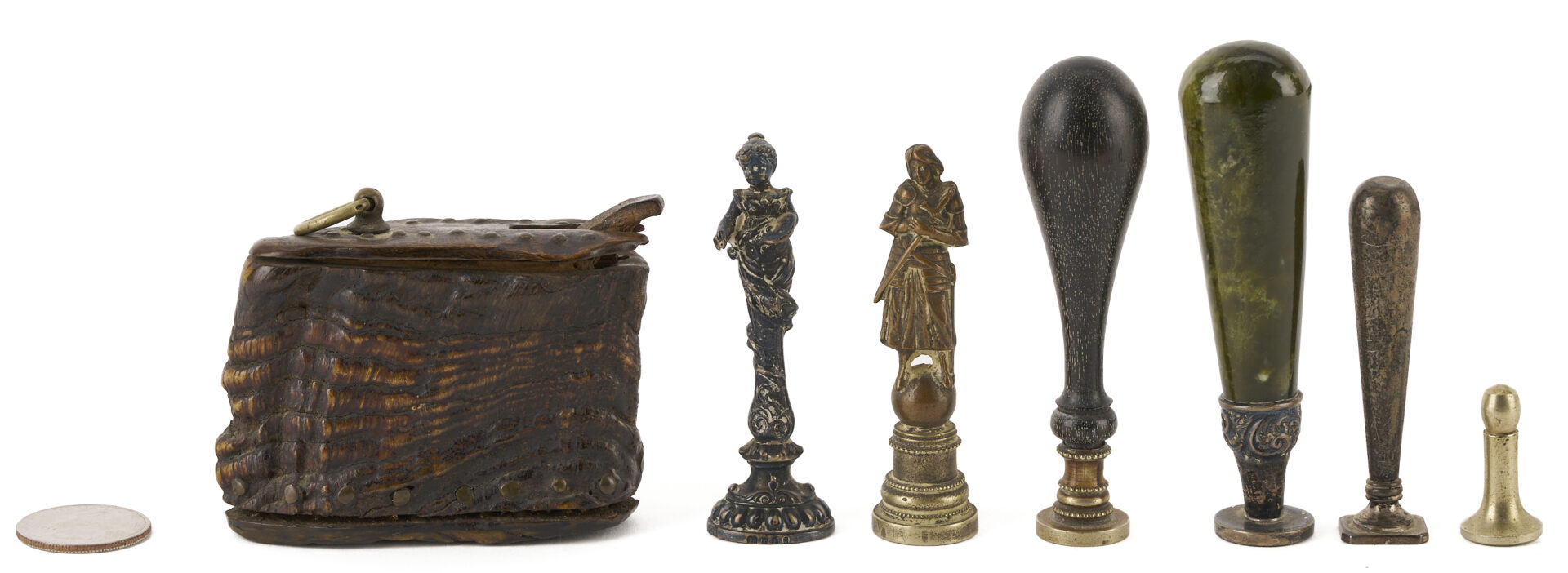 Lot 290: 8 Desk Items incl. Wax Seals, Inkwells, Snuff Box, SC History