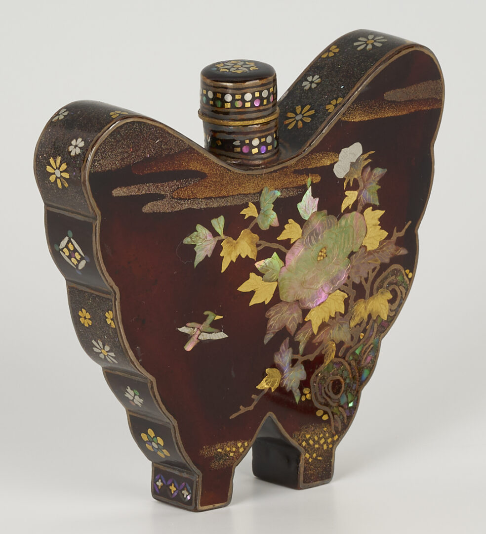 Lot 2: Japanese Lac Burgaute Butterfly Snuff Bottle