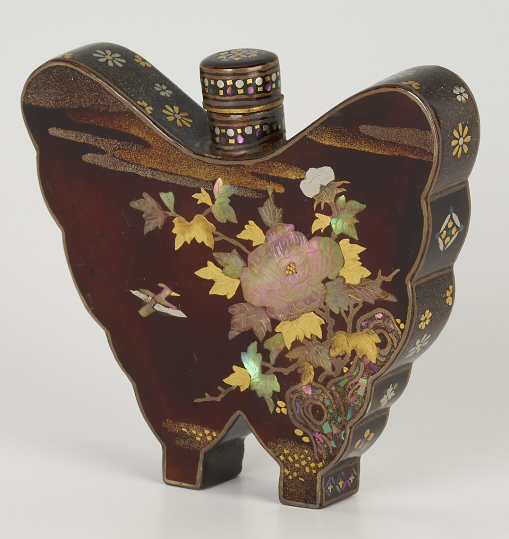 Lot 2: Japanese Lac Burgaute Butterfly Snuff Bottle