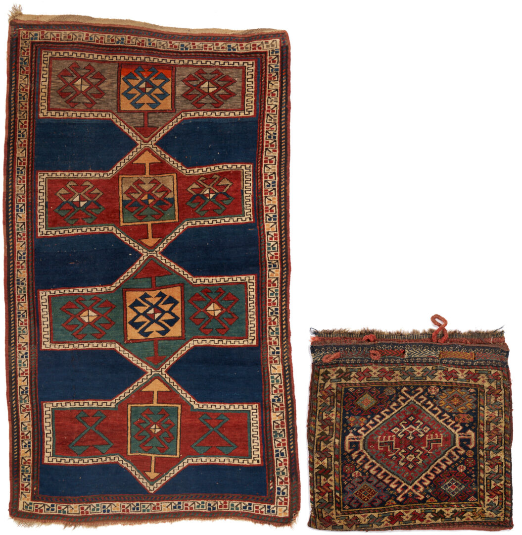 Lot 307: Caucasian Kazak Rug & Southwest Persian Bag