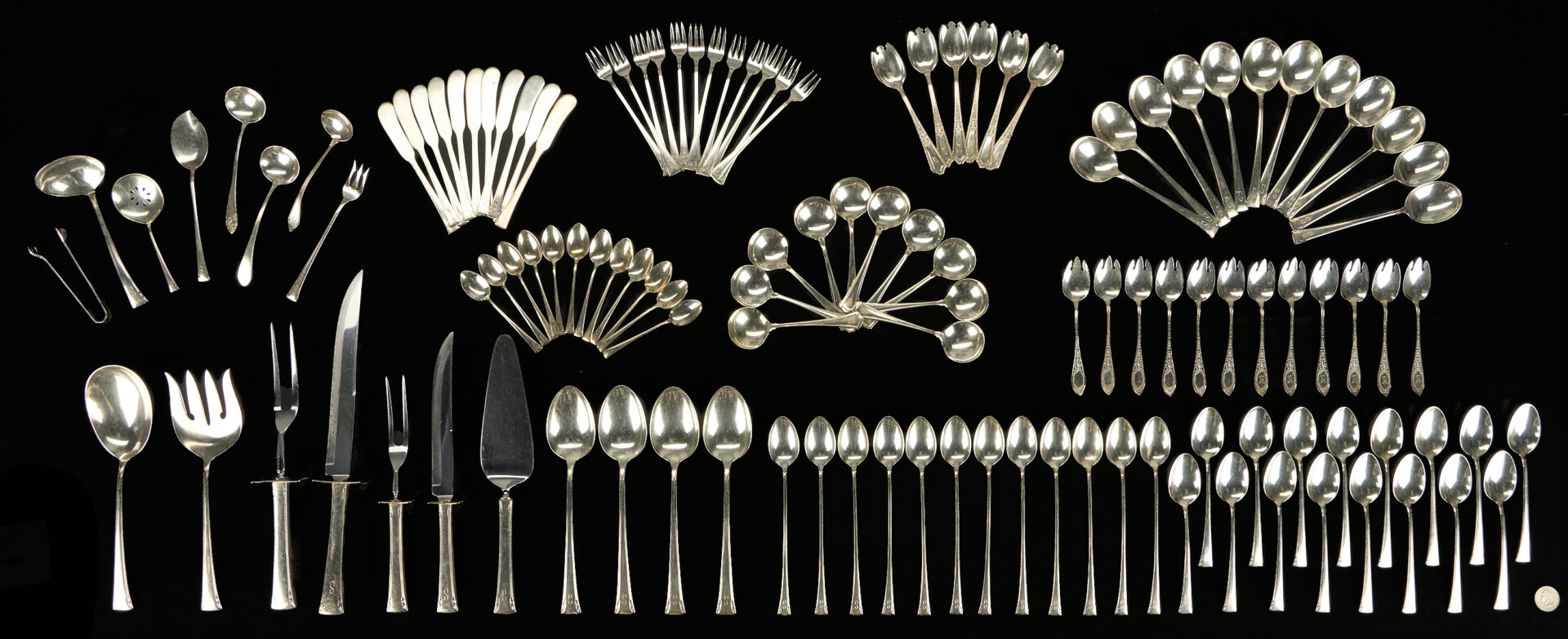 Lot 319: 91 Pcs. International Serenity Pattern Sterling Flatware & 31 Other Sterling Pcs.