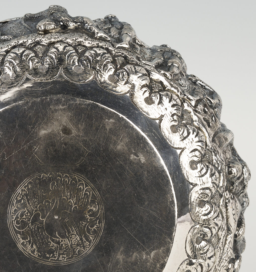 Lot 31: Burmese Sterling Repousse Peacock Bowl