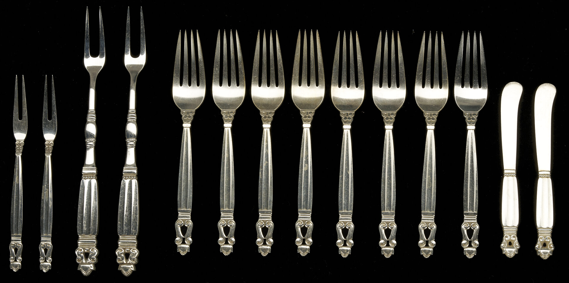 Lot 323: Georg Jensen Sterling Acorn Pattern Flatware, 54 Pcs.