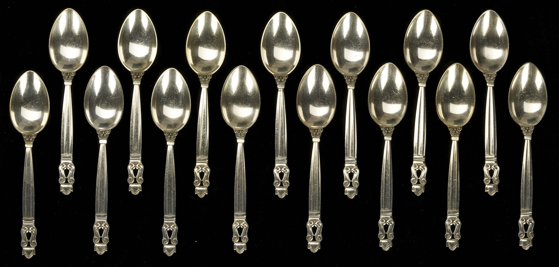 Lot 323: Georg Jensen Sterling Acorn Pattern Flatware, 54 Pcs.