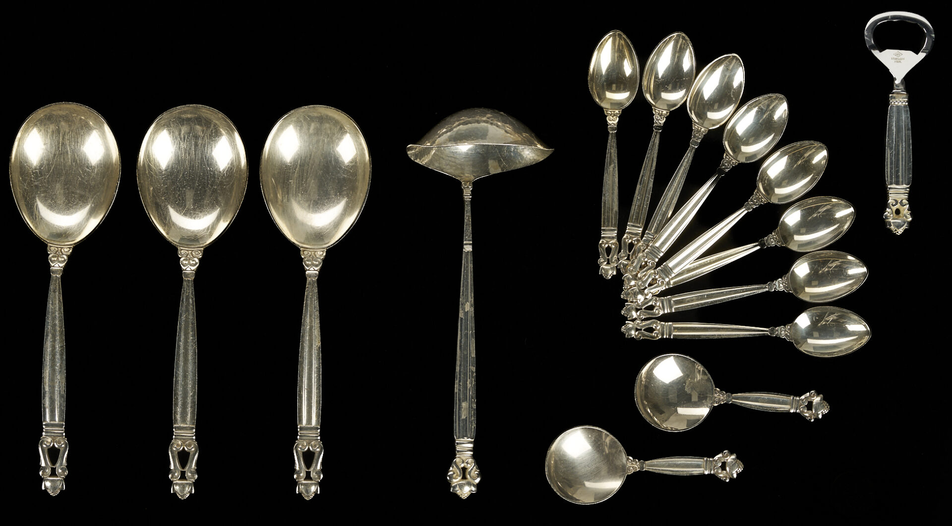 Lot 323: Georg Jensen Sterling Acorn Pattern Flatware, 54 Pcs.