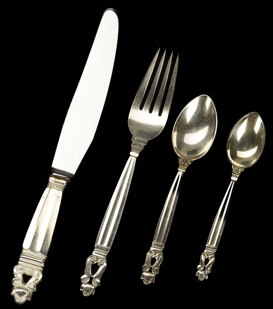 Lot 323: Georg Jensen Sterling Acorn Pattern Flatware, 54 Pcs.