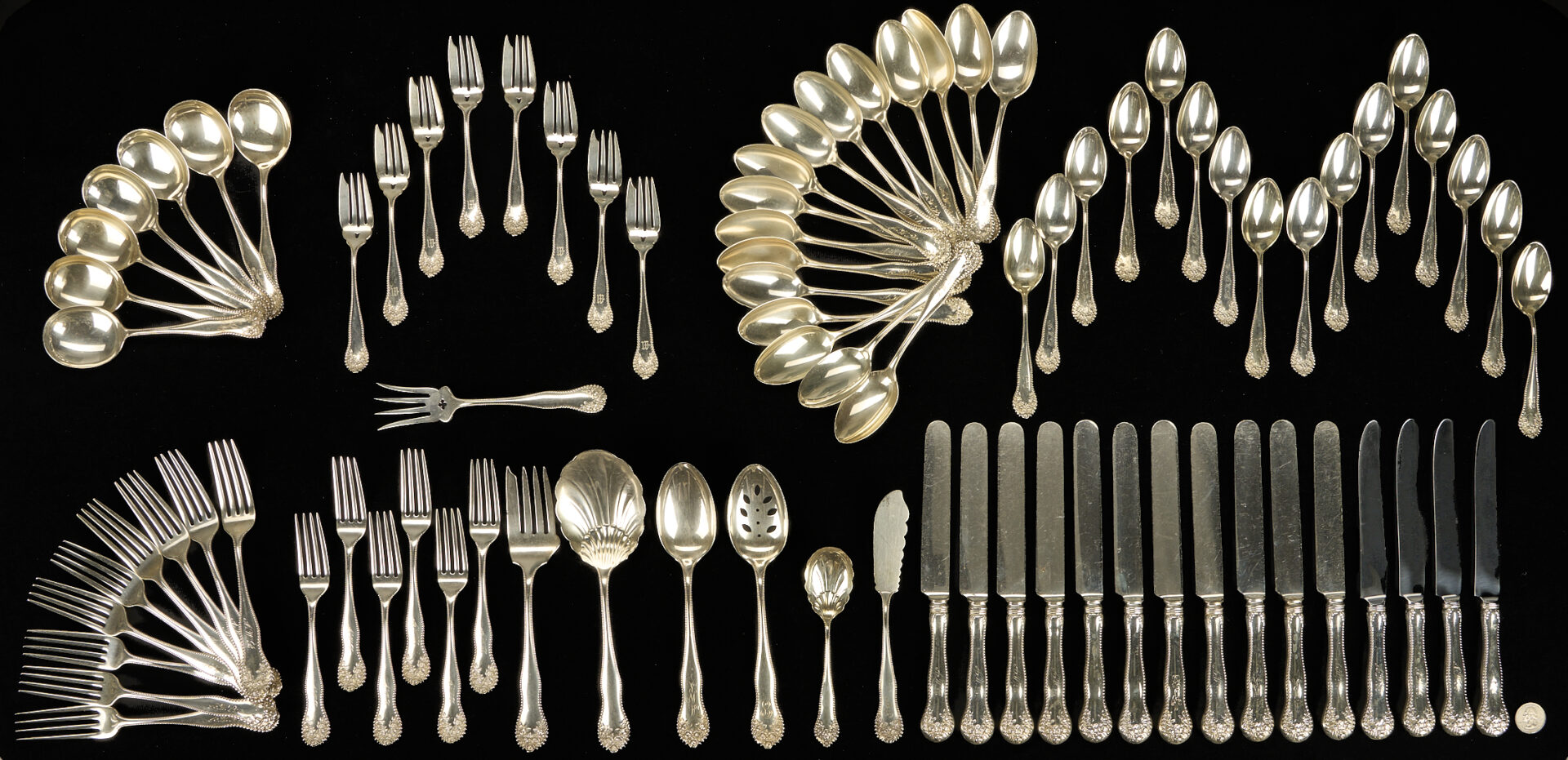 Lot 325: 84 Pcs Gorham Lancaster Rose Sterling Silver Flatware