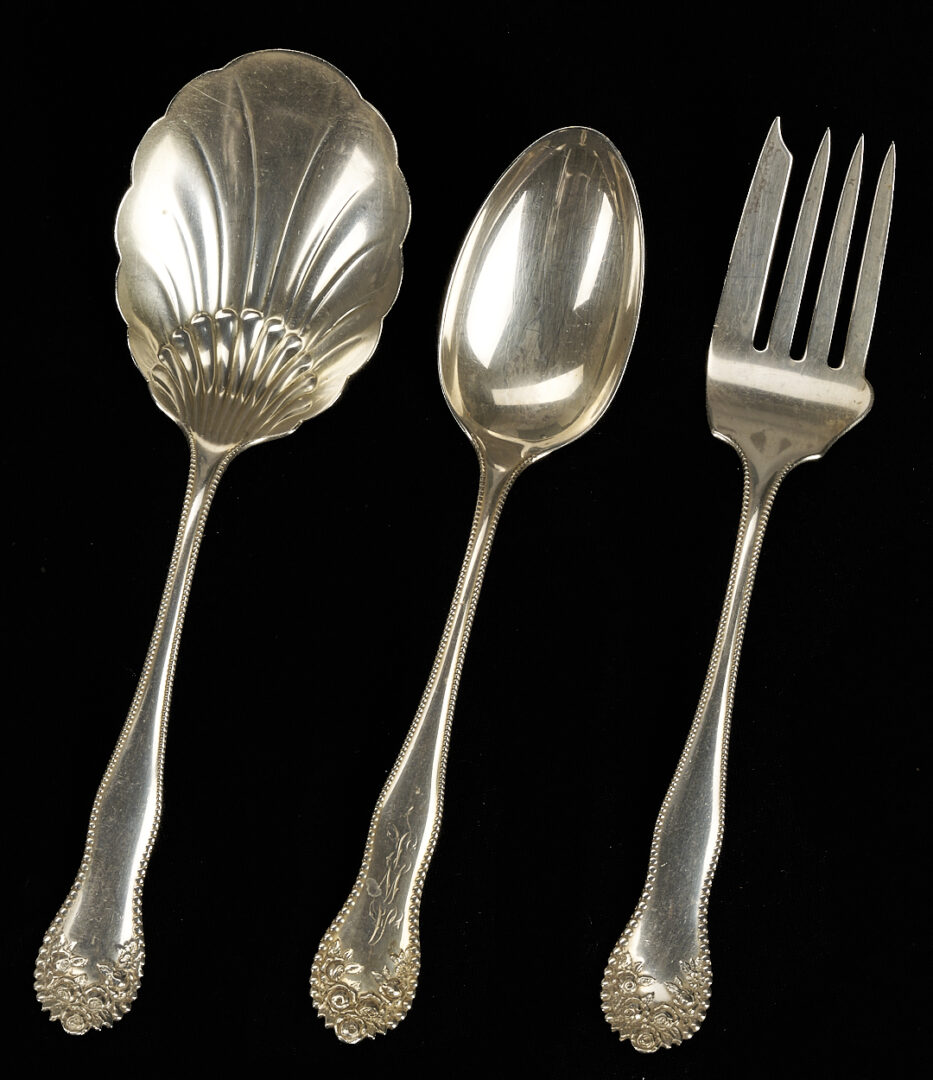 Lot 325: 84 Pcs Gorham Lancaster Rose Sterling Silver Flatware