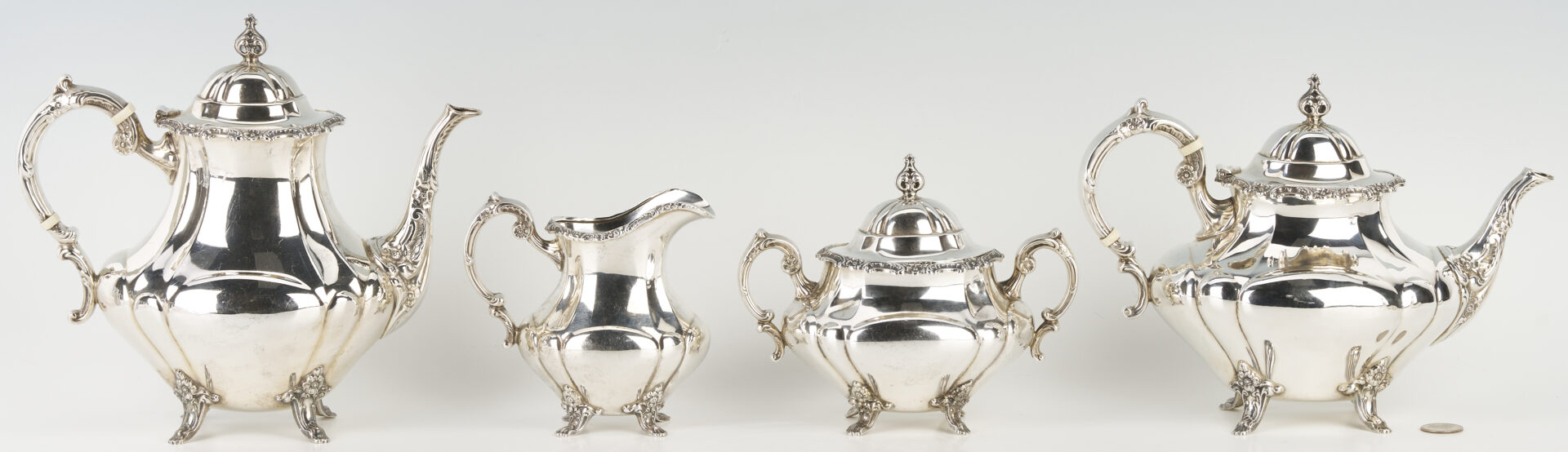 Lot 327: 4 Pc. Reed & Barton Sterling Georgian Rose Tea Service