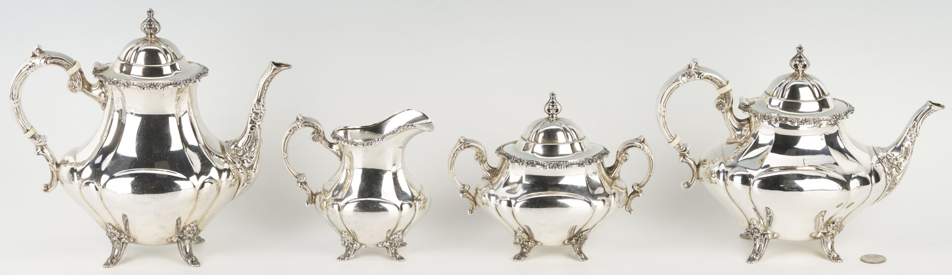 Lot 327: 4 Pc. Reed & Barton Sterling Georgian Rose Tea Service