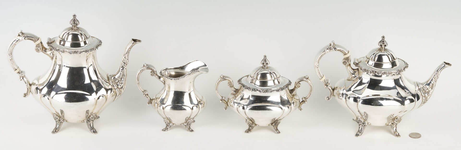 Lot 327: 4 Pc. Reed & Barton Sterling Georgian Rose Tea Service